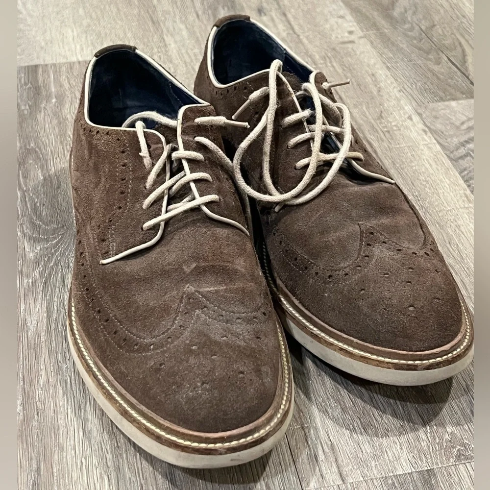 Cole Haan Size 10 Brown Suede Leather Wingtip Nubuck Oxford Barely Used Shoe